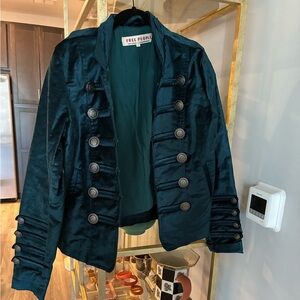 Free People Velvet Military Style Jacket in Teal